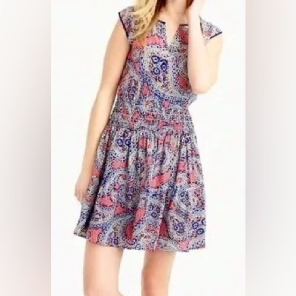 J Crew Paisley 100% Silk Smocked Waist Women’s Sleeveless Mini Dress Size 4